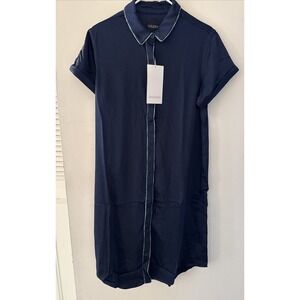 Wildfang Navy Blue Satin Shirt Dress Short Sleeve S NWT 20" PtoP 39" Length
